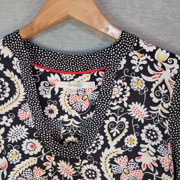 Boden Tunic Dress Womens 2 R 3/4 Sleeve Black Floral Polka Dot - Picture 7 of 16